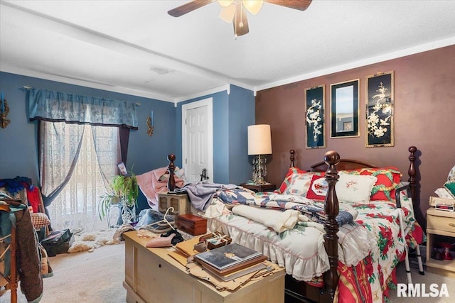603 W Jefferson St, Auburn, IL 62615 - bedroom with carpet flooring, a ceiling fan, and crown molding