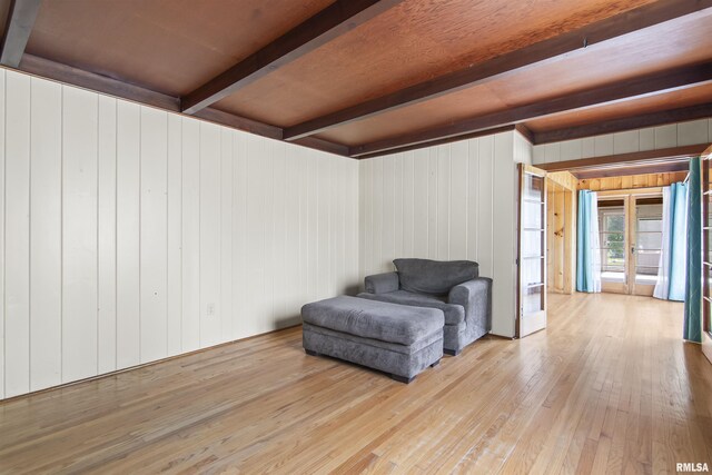 508 N Washington St, Mount Pulaski, IL 62548 - living area featuring beam ceiling, hardwood / wood-style flooring, and wooden walls