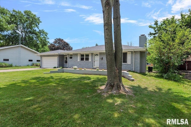 1640 W Glenn Ave, Springfield, IL 62704 - single story home with an attached garage, a chimney, a front lawn, and driveway