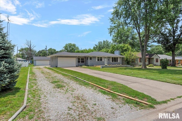 1640 W Glenn Ave, Springfield, IL 62704 - single story home with driveway, a garage, a front lawn, and a chimney