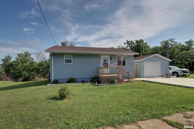 461 Oak St, Hamilton, IL 62341 - ranch-style house with an outbuilding, a detached garage, driveway, and a front yard