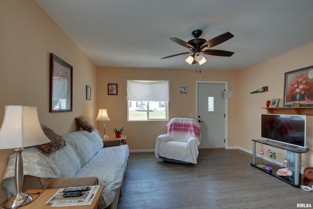 461 Oak St, Hamilton, IL 62341 - living room featuring wood finished floors and ceiling fan