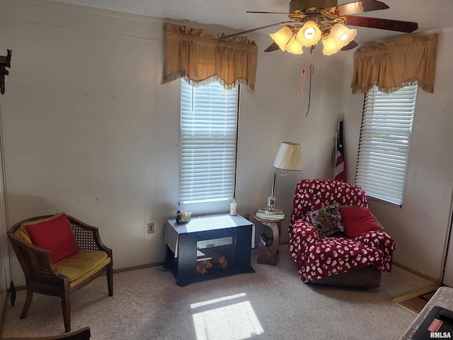 1603 Oak St, Quincy, IL 62301 - living area with a ceiling fan, carpet flooring, and healthy amount of natural light