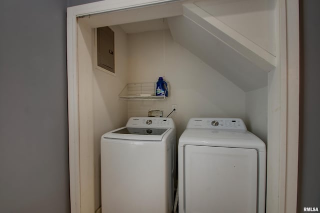 2117 Hampshire St, Quincy, IL 62301 - washroom featuring electric panel and washing machine and dryer