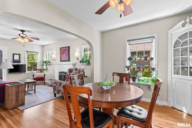 1935 S Douglas Ave, Springfield, IL 62704 - dining area featuring a ceiling fan, light wood-style floors, and plenty of natural light