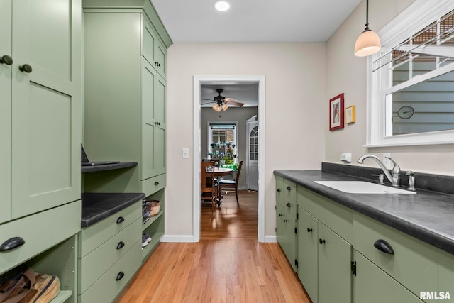 1935 S Douglas Ave, Springfield, IL 62704 - interior space featuring light wood-type flooring, a ceiling fan, hanging light fixtures, and recessed lighting