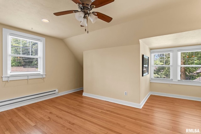 1935 S Douglas Ave, Springfield, IL 62704 - bonus room with a baseboard heating unit, light wood-style flooring, vaulted ceiling, ceiling fan, and recessed lighting