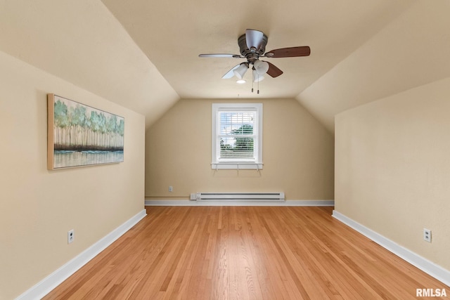1935 S Douglas Ave, Springfield, IL 62704 - additional living space featuring baseboard heating, light wood-type flooring, vaulted ceiling, and ceiling fan