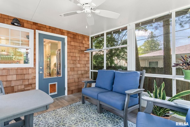 1935 S Douglas Ave, Springfield, IL 62704 - sunroom featuring a ceiling fan and an outdoor living space