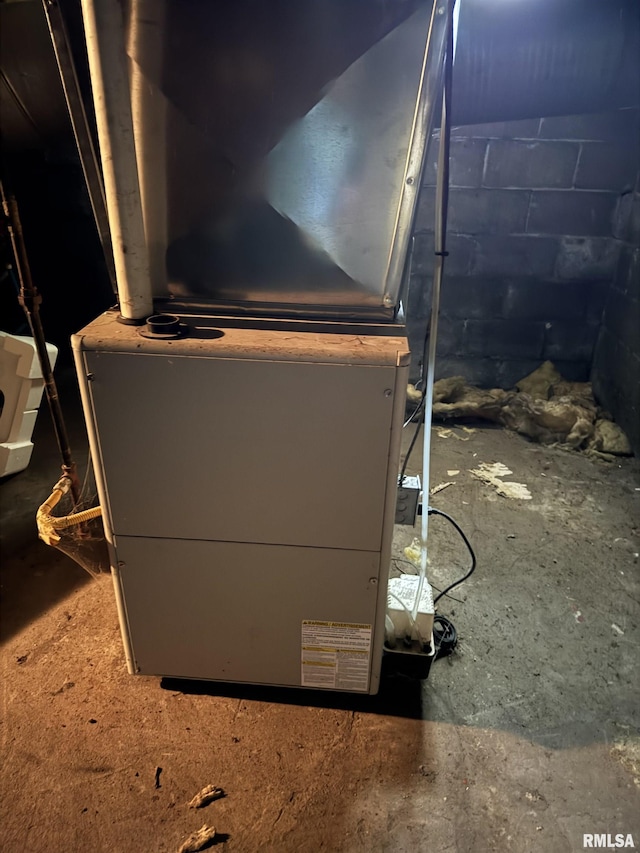 222 N Broadway St, Havana, IL 62644 - basement view of heating unit and concrete block wall