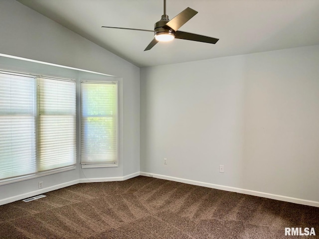 3205 Ashley Ln, Springfield, IL 62711 - spare room with dark colored carpet, ceiling fan, and lofted ceiling