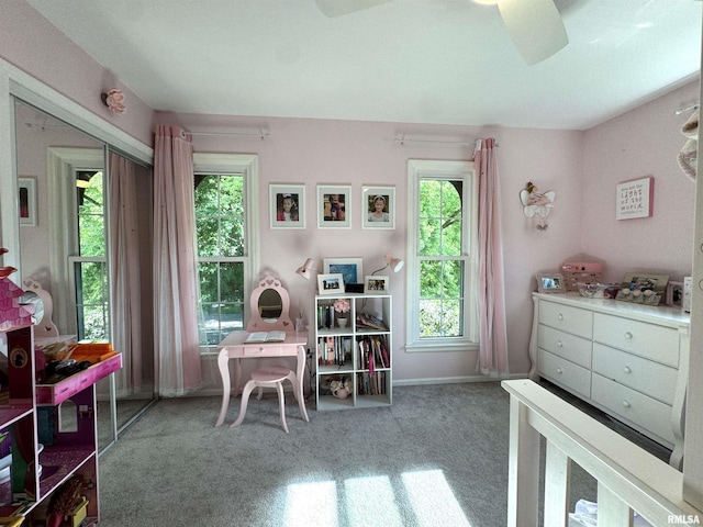 125 Pinehurst Dr, Springfield, IL 62704 - carpeted bedroom featuring multiple windows, ceiling fan, and an office area