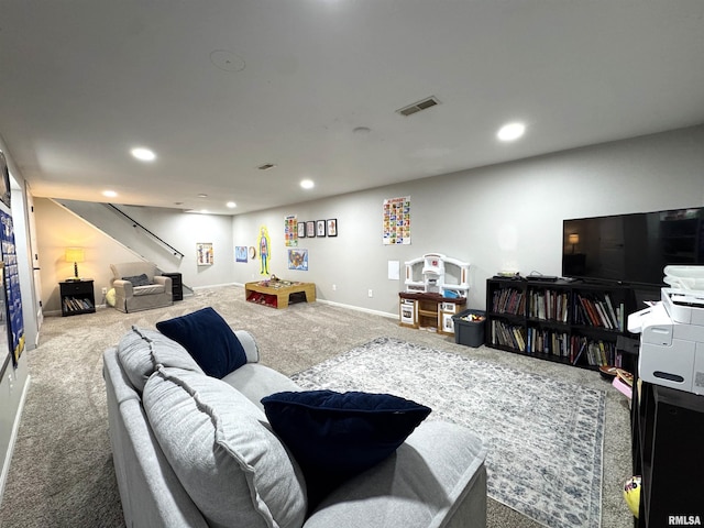 125 Pinehurst Dr, Springfield, IL 62704 - living room with carpet flooring, stairs, and recessed lighting