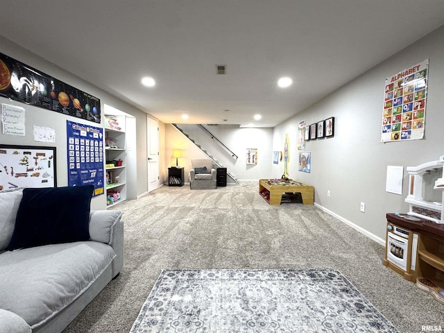 125 Pinehurst Dr, Springfield, IL 62704 - carpeted living room with stairway and recessed lighting