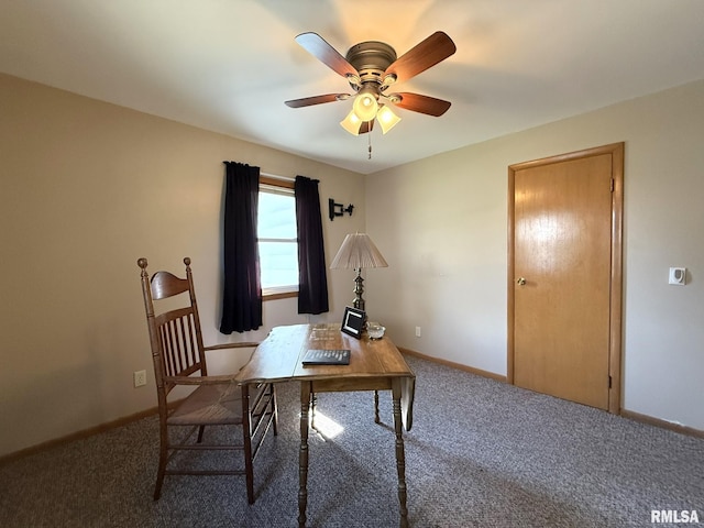 903 N Fearing Ave, Abingdon, IL 61410 - carpeted office featuring a ceiling fan and baseboards