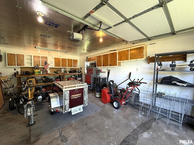 903 N Fearing Ave, Abingdon, IL 61410 - garage featuring a garage door opener and a workshop area