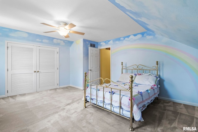 1860 Mayfield Rd, Chatham, IL 62629 - carpeted bedroom with lofted ceiling, ceiling fan, and a closet