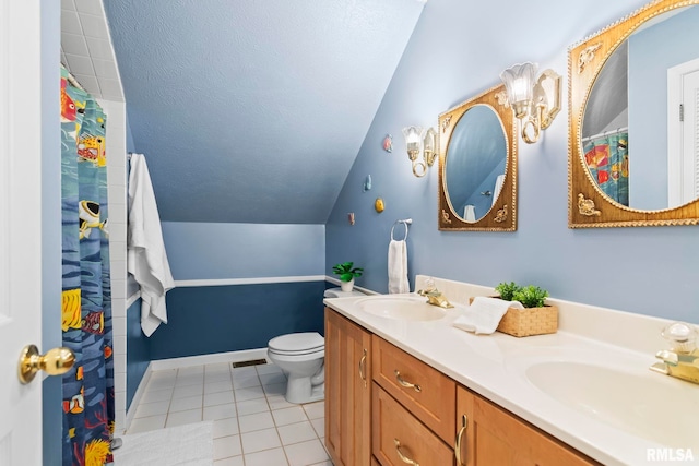 1860 Mayfield Rd, Chatham, IL 62629 - full bath with vaulted ceiling, double vanity, and tile patterned floors