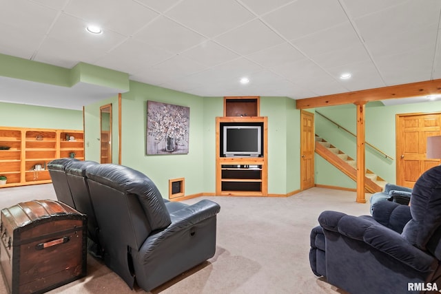 1860 Mayfield Rd, Chatham, IL 62629 - carpeted living area featuring stairway, recessed lighting, and a paneled ceiling
