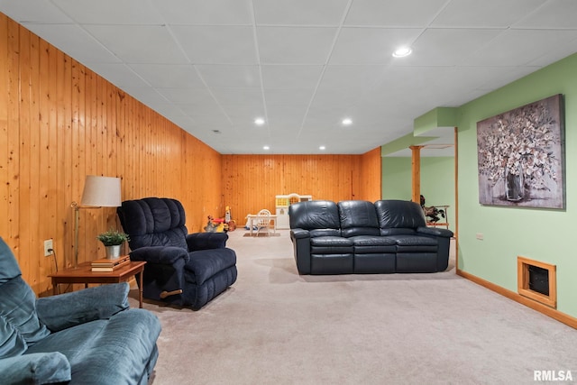 1860 Mayfield Rd, Chatham, IL 62629 - carpeted living area with wood walls and recessed lighting