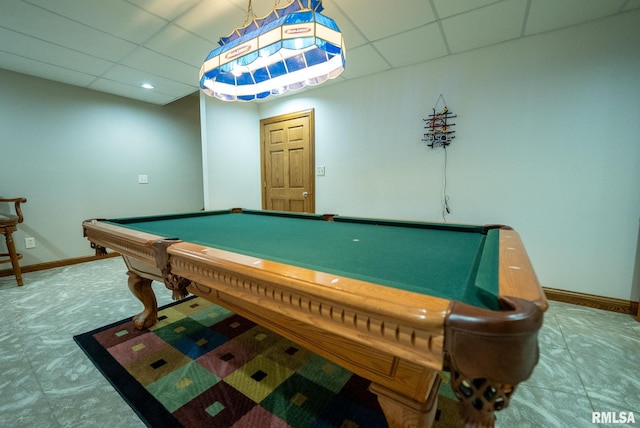 623 Jasper Rd, Centralia, IL 62801 - rec room featuring a paneled ceiling, billiards table, and carpet floors