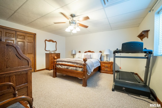623 Jasper Rd, Centralia, IL 62801 - bedroom featuring carpet flooring, a paneled ceiling, and ceiling fan