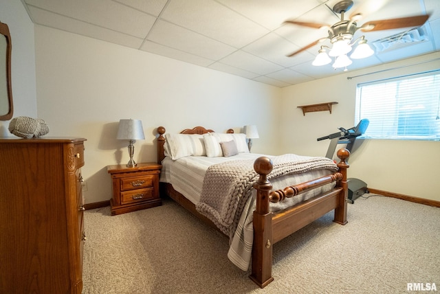 623 Jasper Rd, Centralia, IL 62801 - bedroom with light colored carpet, a paneled ceiling, and ceiling fan