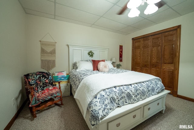 623 Jasper Rd, Centralia, IL 62801 - carpeted bedroom with a drop ceiling, ceiling fan, and a closet