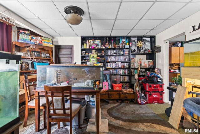 215 N Wilson St, Girard, IL 62640 - miscellaneous room with a paneled ceiling and carpet