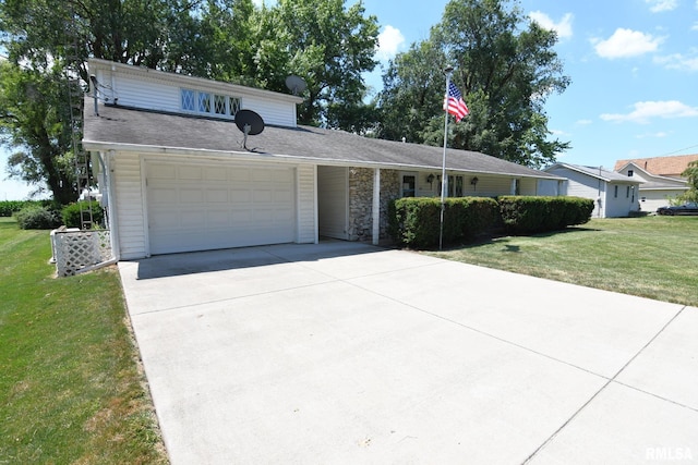 107 E Harrison St, Edinburg, IL 62531 - view of front of property with concrete driveway, a front lawn, and a garage