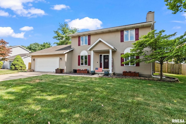 504 Windamere Dr, Sherman, IL 62684 - view of front facade featuring a chimney, concrete driveway, and an attached garage