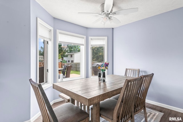 504 Windamere Dr, Sherman, IL 62684 - dining area with ceiling fan, wood finished floors, and a textured ceiling