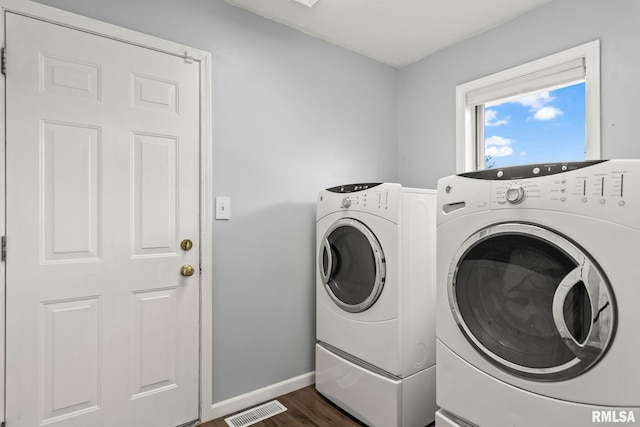 504 Windamere Dr, Sherman, IL 62684 - laundry room featuring separate washer and dryer and dark wood finished floors