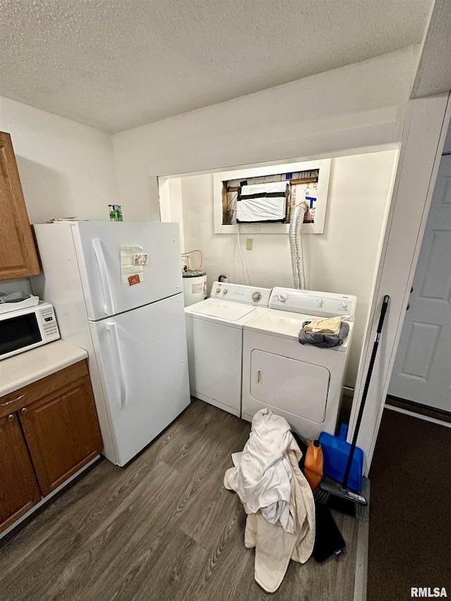 311 Main St, Meredosia, IL 62665 - laundry area featuring dark wood-style floors, independent washer and dryer, and a textured ceiling