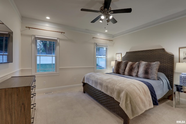 3005 Helens Ct, Quincy, IL 62305 - carpeted bedroom with crown molding, recessed lighting, and a ceiling fan