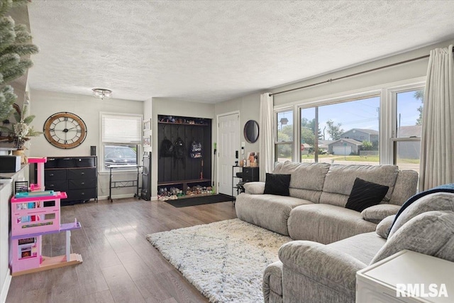 749 E Andrew Rd, Springfield, IL 62707 - living area featuring healthy amount of natural light, hardwood / wood-style floors, and a textured ceiling