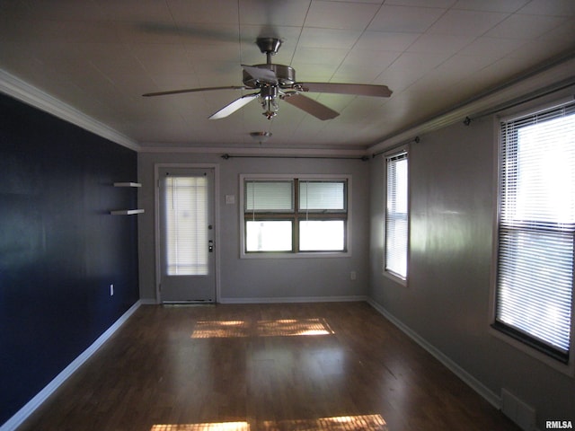 1346 Chestnut St, Quincy, IL 62301 - empty room with crown molding, a ceiling fan, and wood finished floors