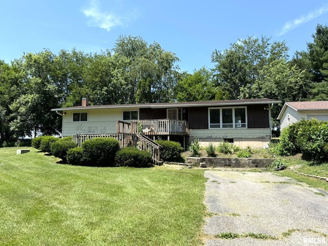 573 Matthews Ct, Oneida, IL 61467 - ranch-style house with a front yard, stairway, and a chimney