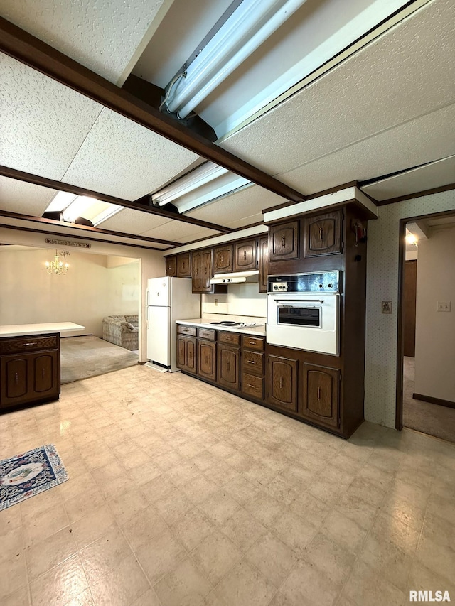 573 Matthews Ct, Oneida, IL 61467 - kitchen with white appliances, dark brown cabinets, light countertops, and light floors
