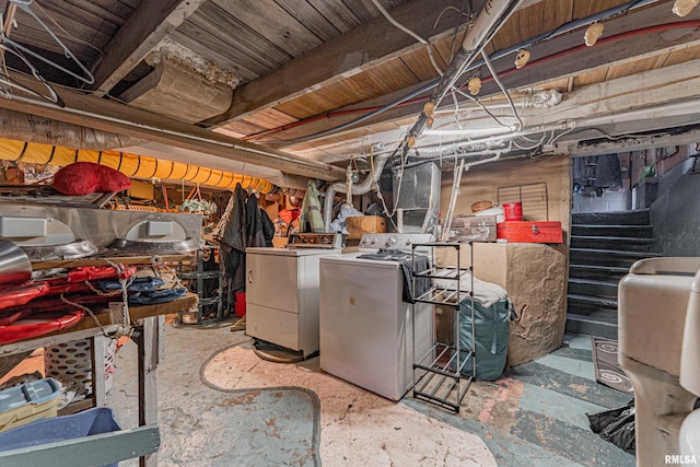 1214 Pekin St, Lincoln, IL 62656 - unfinished basement with washer and dryer and stairs