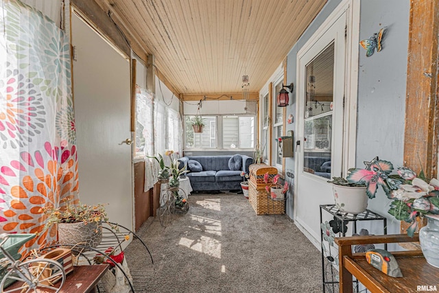 1214 Pekin St, Lincoln, IL 62656 - sunroom / solarium with wood ceiling and carpet floors