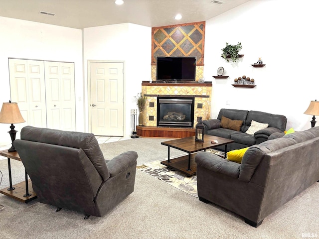 4317 Harvard Dr, Springfield, IL 62712 - carpeted living area with a tile fireplace and recessed lighting