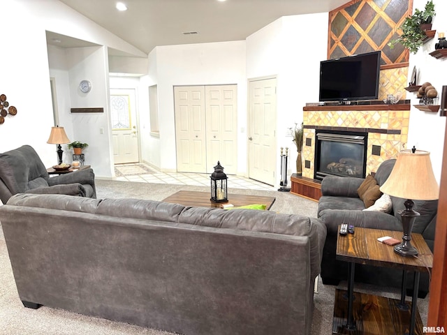 4317 Harvard Dr, Springfield, IL 62712 - living area featuring a fireplace, recessed lighting, and carpet flooring