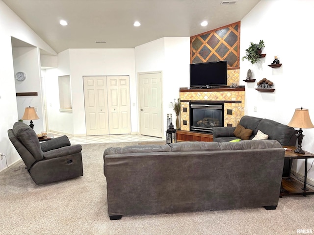 4317 Harvard Dr, Springfield, IL 62712 - living room featuring a fireplace, recessed lighting, and carpet flooring