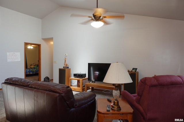 1156 Russell Ave, Galesburg, IL 61401 - living area featuring ceiling fan, carpet flooring, and high vaulted ceiling
