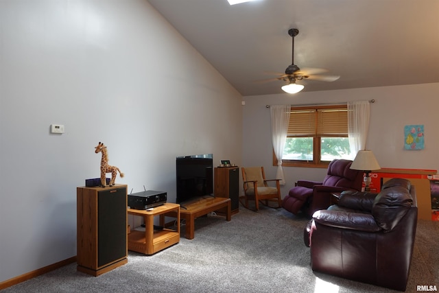 1156 Russell Ave, Galesburg, IL 61401 - living room with carpet flooring, lofted ceiling, and ceiling fan