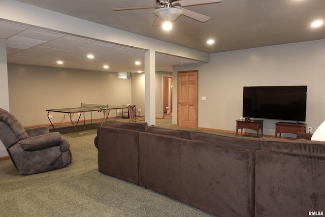 1156 Russell Ave, Galesburg, IL 61401 - living area featuring carpet floors, a ceiling fan, and recessed lighting
