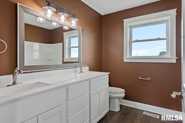 210 Prairie Run, Illiopolis, IL 62539 - full bath featuring wood finished floors, double vanity, and a shower