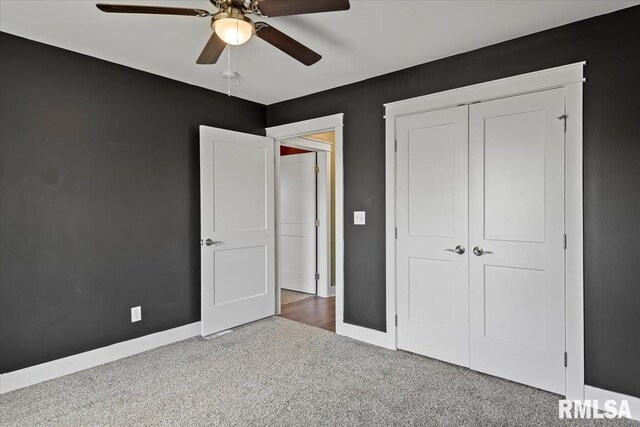210 Prairie Run, Illiopolis, IL 62539 - unfurnished bedroom featuring carpet flooring, a closet, and ceiling fan
