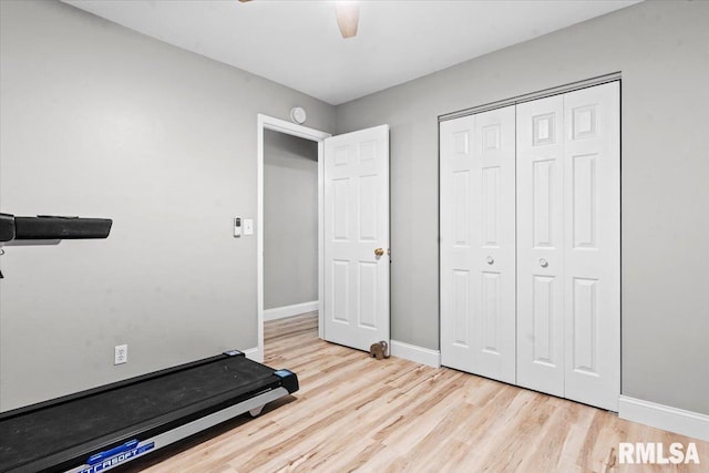 3328 Mars Ave, Springfield, IL 62707 - workout room featuring wood finished floors and ceiling fan
